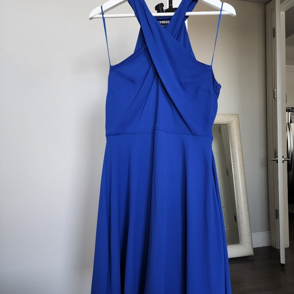 Express Dresses & Skirts - EXPRESS ROYAL BLUE CROSSOVER HALTER FIT AND FLARE DRESS sz 12
